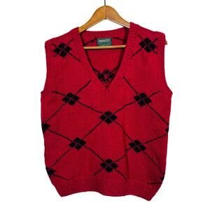 Vintage Cricket Argyle Wool Sweater Vest Red Black Old Money Golf Country Club M
